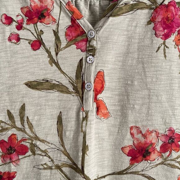 Chicos Womens Green Floral Henley Shirt Size 3 XL Short Sleeves Cotton Modal - Picture 3 of 11